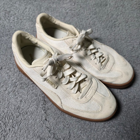 Puma Shoes - Puma Womens 9.5 Club Nylon Sneakers Cream Gum Sole 404213-01 Gold Accent